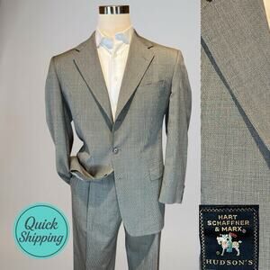 Hart Schaffner Marx 42-44L 35X30 Gray Beige Hopsack Quality Suit 3/2 Roll